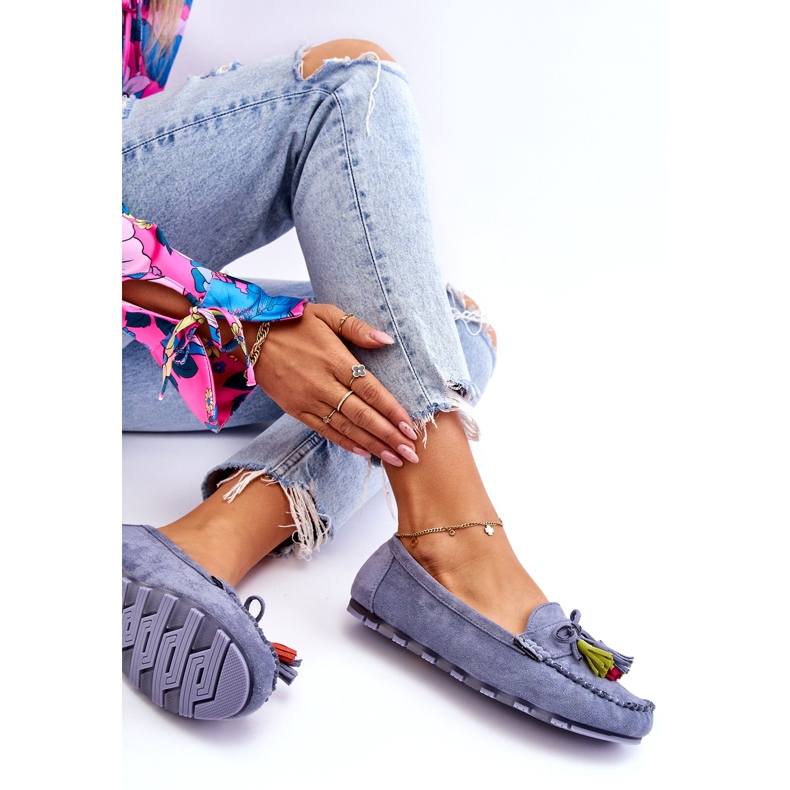 Plave mokasine od brušene kože s mašnom i rubovima plava 4