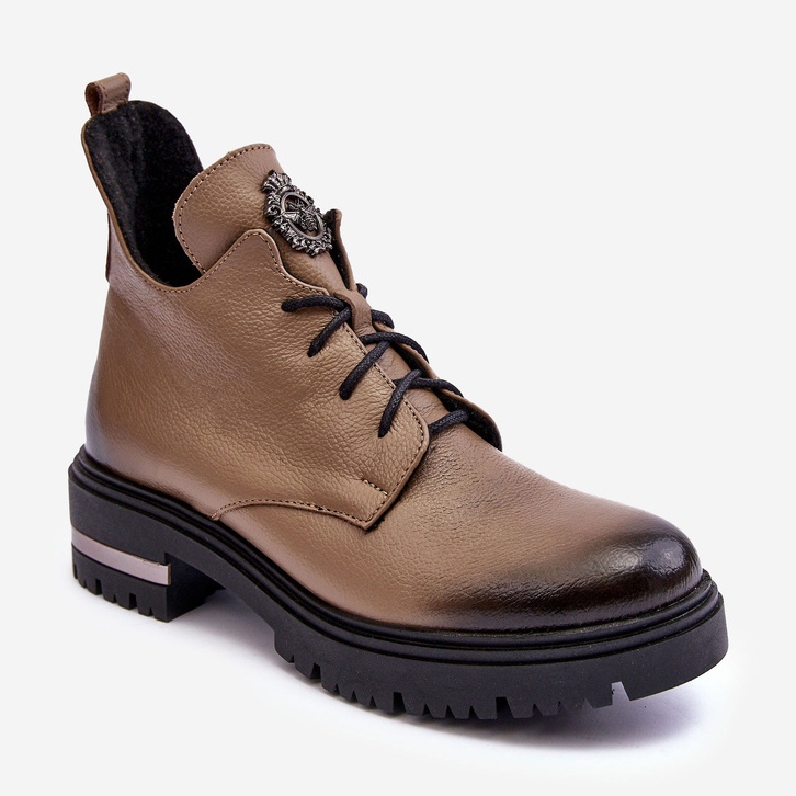 Ženske kožne ravne čizme Bež Lemar Charline 1