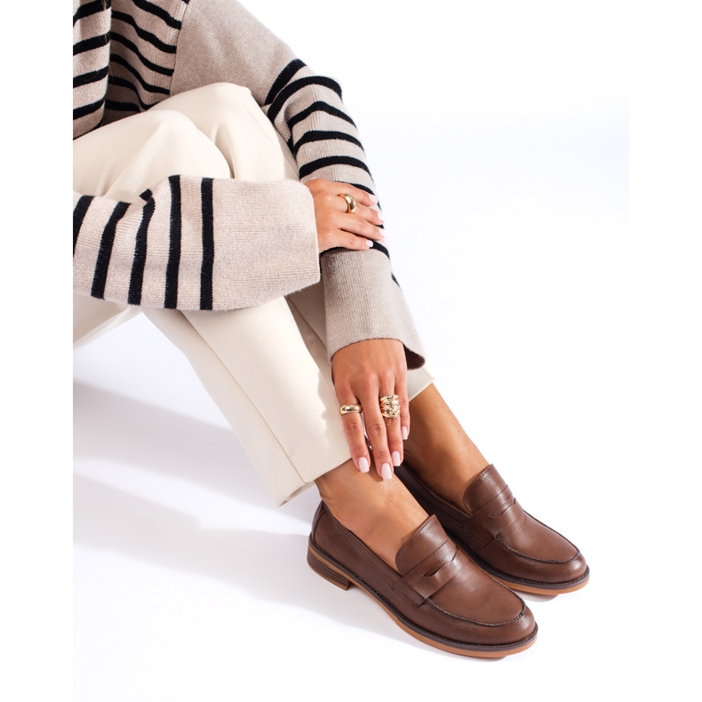 Shelovet smeđe ženske mokasine na nisku petu smeđa 1