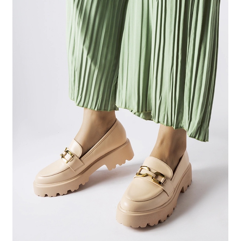 Inna Bež ženske mokasine ukrašene Piazzo kopčom 1