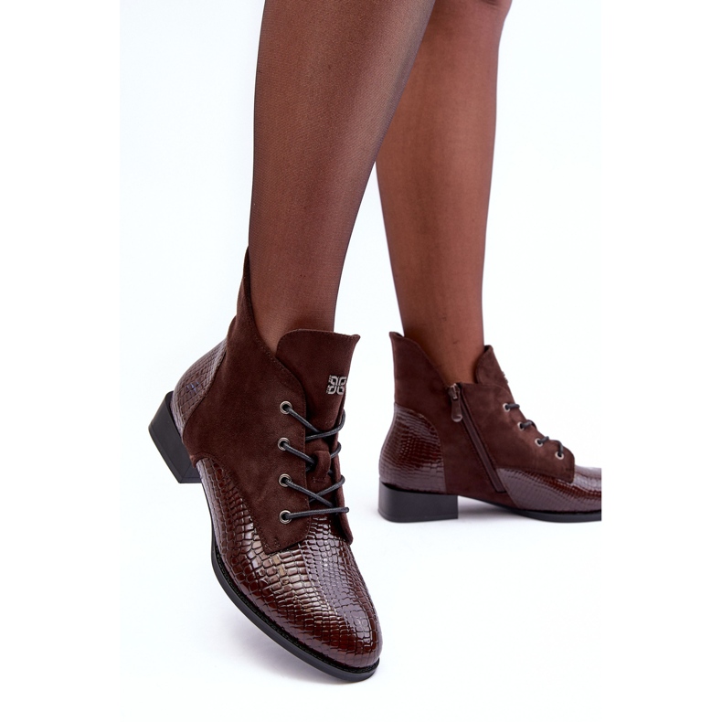 Vinceza Smeđe kožne gležnjače sa životinjskim uzorkom na ravne pete Tianeta smeđa 1