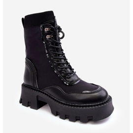 PS1 Kožne zdepaste radne ženske čizme na vezanje crne seloma crna 1