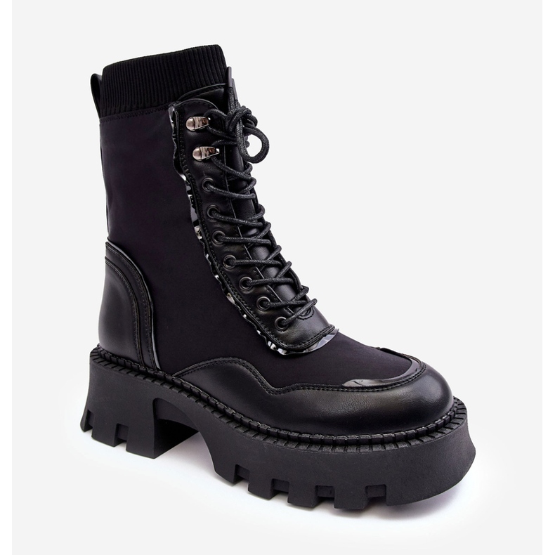 PS1 Kožne zdepaste radne ženske čizme na vezanje crne seloma crno 1