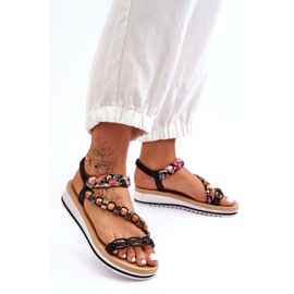 Udobne ženske sandale za klinove s crnim zrncima crna 4