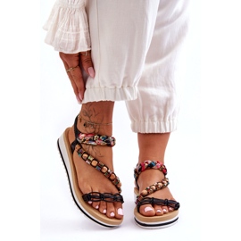 Udobne ženske sandale za klinove s crnim zrncima crno 3