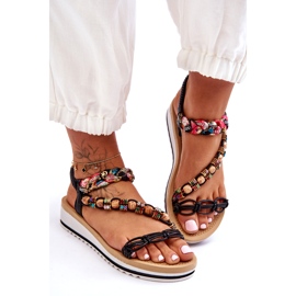 Udobne ženske sandale za klinove s crnim zrncima crna 1