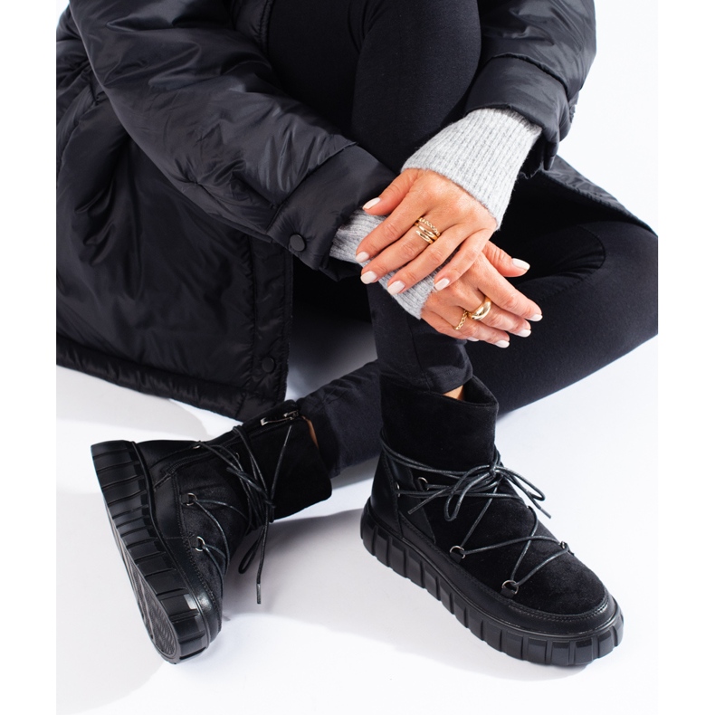 Vinceza crne kožne ženske čizme za snijeg crno 1