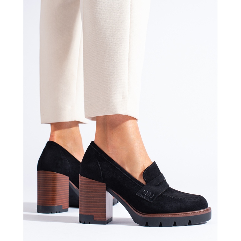 Shelovet ženske crne cipele od brušene kože na visoku petu crno 1