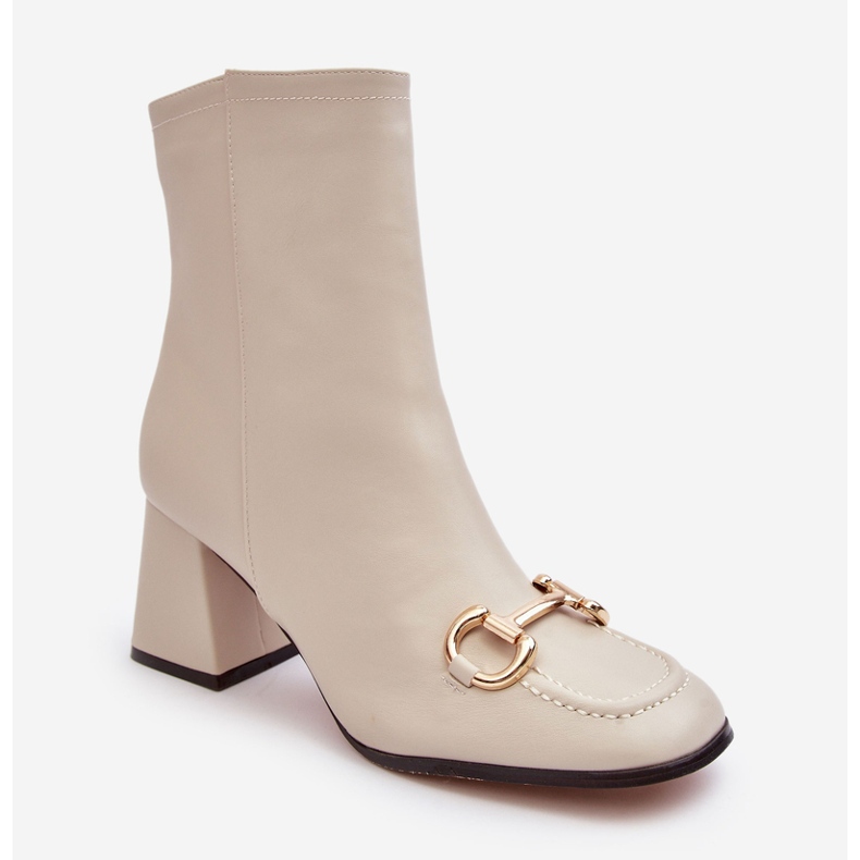 PH2 Bež Pamelinta kožne gležnjače na visoku petu s ukrasima 1