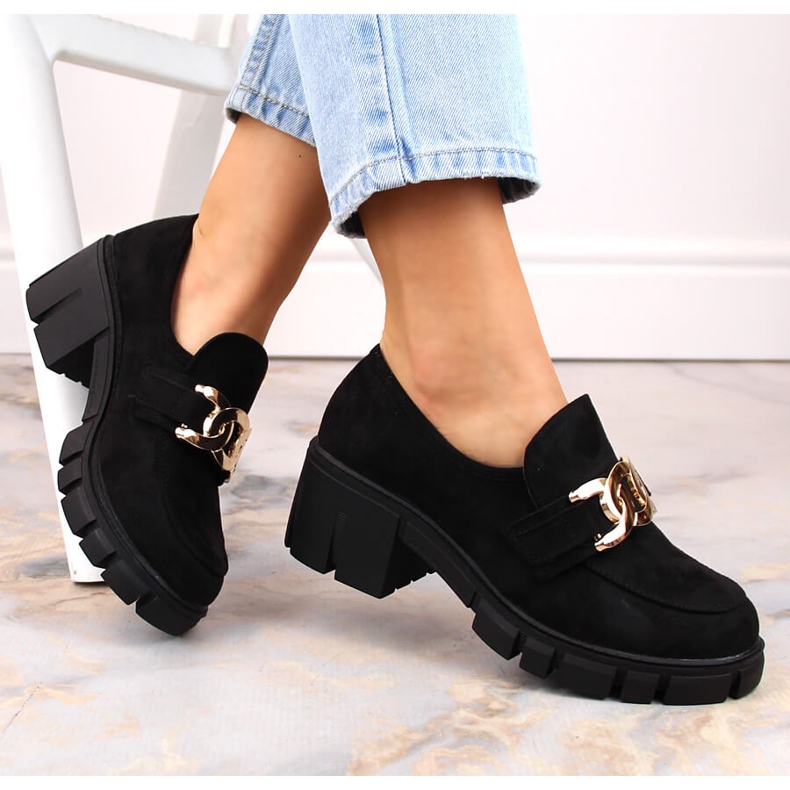 Vinceza Ženske mokasine od brušene kože na visoku petu, crne Vinceze crna 2