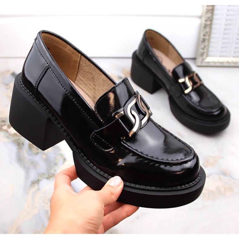 Crne lakirane ženske mokasine na visoku petu Filippo DP4920 crna 1