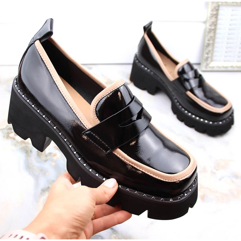 S.Barski Lakirane mokasine s visokom petom i platformom, crne D&amp;A MR870-32 crna 1