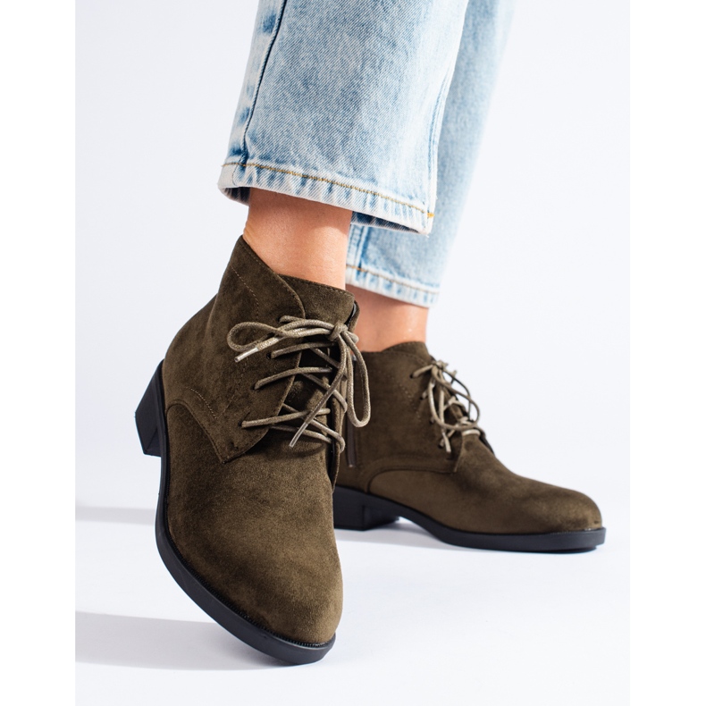 Shelovet zelene gležnjače od brušene kože na vezanje zelena 1