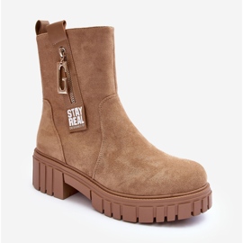 Masivne ženske ravne čizme od brušene kože bež Lunai 2