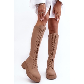 PS1 Tople čizme na vezanje preko koljena, tamno bež, Bergdis 2