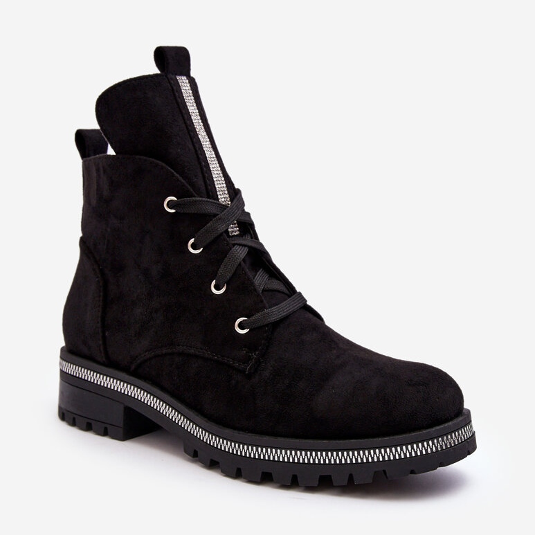 PS1 Ženske gležnjače od brušene kože s crnim pleska ukrasom crna 2