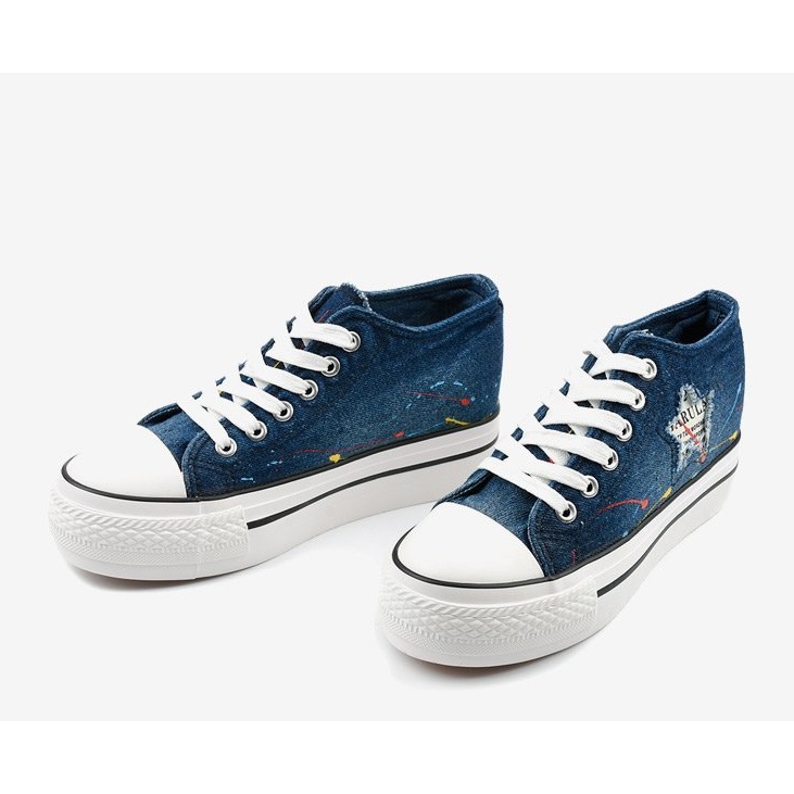 Tamnoplave tenisice s čipkanim klinovima Mirarenna plava 1