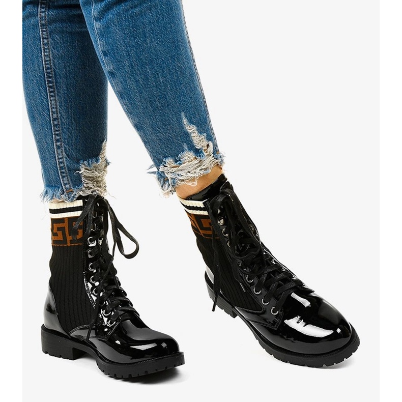 Crne lakirane čizme s čarapom Gwynn bež 1