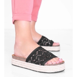 Crne papuče Glam Shape od čipke crno 1
