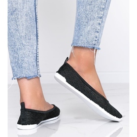 Balerine od crne tkanine s ažurnim uzorkom Rylee crna 1