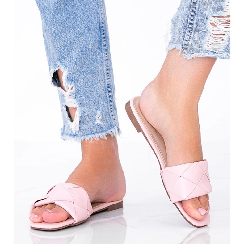 Ružičaste papuče s gornjim dijelom od pletene Iren ružičasta 1