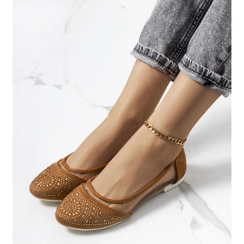 Smeđe poluprozirne Malene balerinke smeđa 1