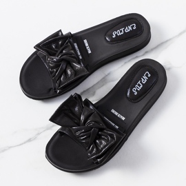 BM Crne papuče sa sjajnom mašnom Sora crno 1