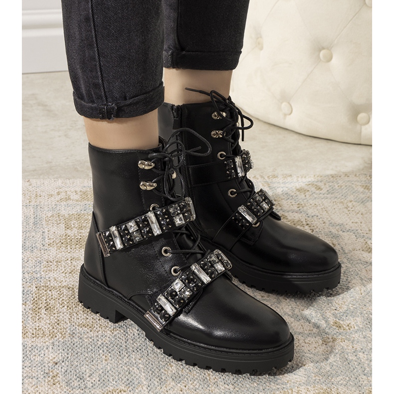 Crne čizme s ukrasnim Ramsey kubičnim cirkonima crno 1