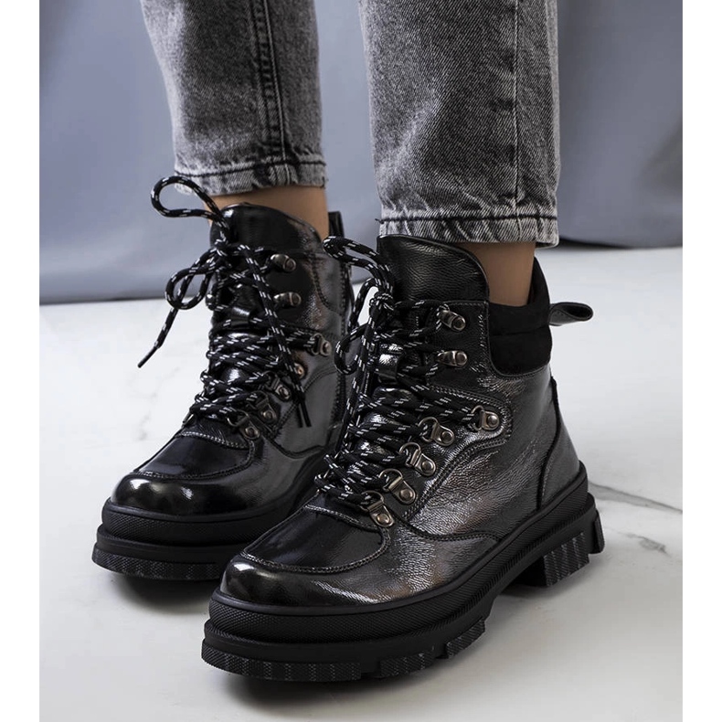 Prepo čizme od sive lakirane kože crna 1