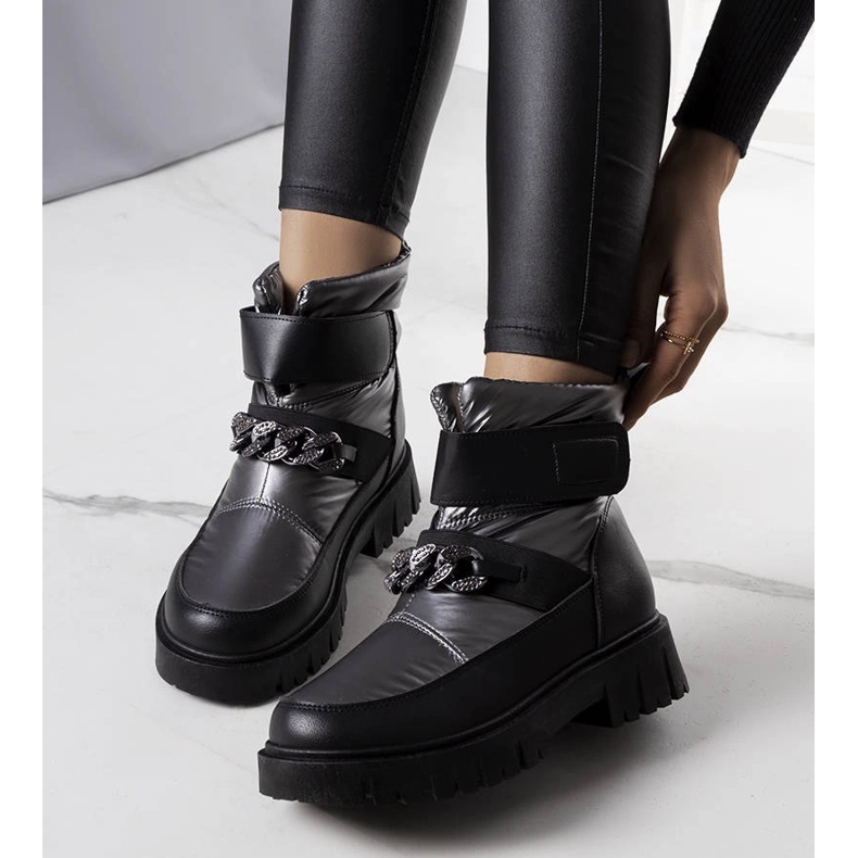 Srebrne čizme za snijeg s Ephraim lancem crno 1