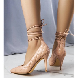 Rosie ružičaste prošivene štikle na vezanje ružičasta 1