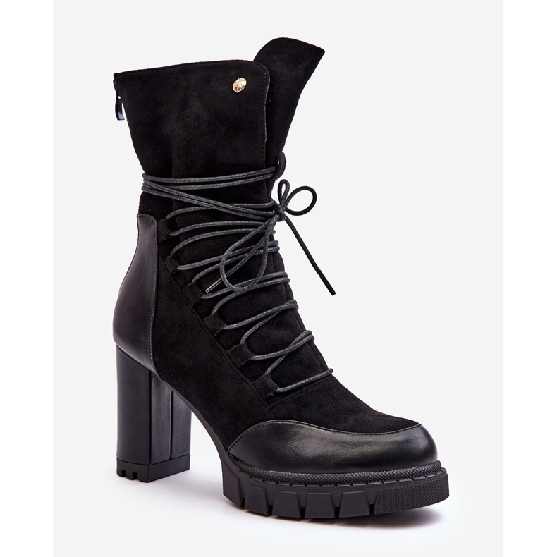 Ženske gležnjače na visoku petu s vezicama crne Artie crna 1