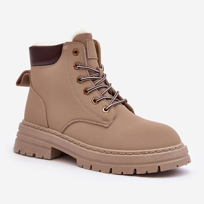 Ženske traperice s krznenom izolacijom, tamno bež fenan 1