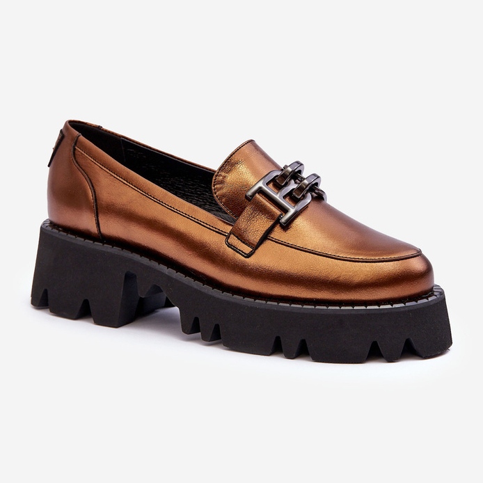 Laura Messi Ženske kožne mokasine sa zlatnim Lyndani ukrasom zlatna 1