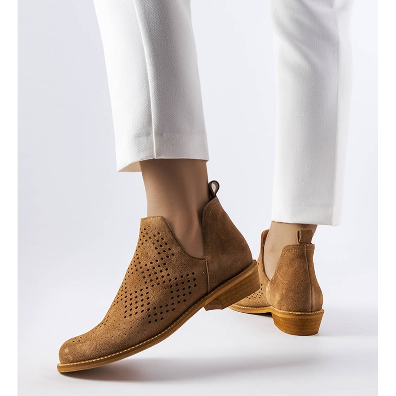 Karino ažurne kožne čizme karamele smeđa 1