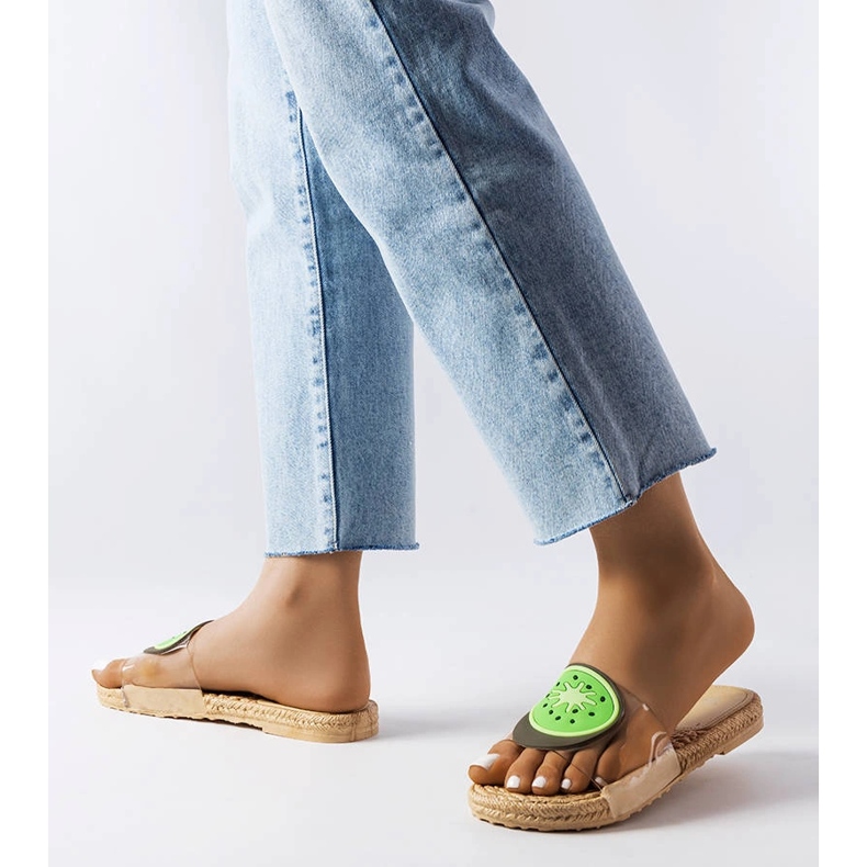 Prozirne papuče s Foddie ukrasom bež 2