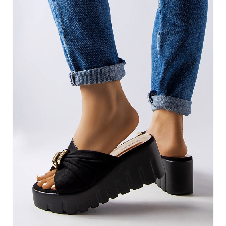 Goodin Laura ženske crne papuče na klin crna 2