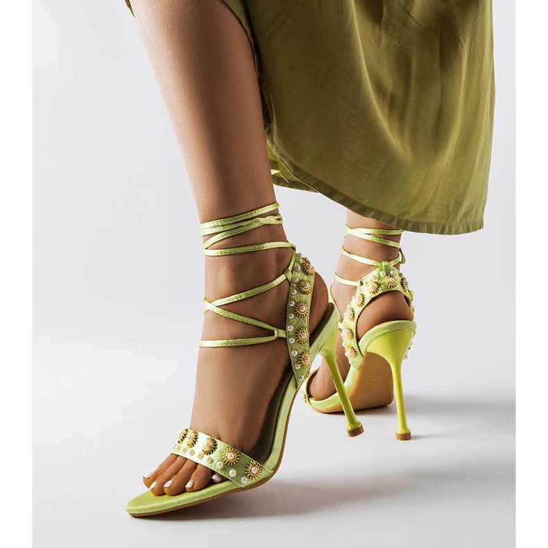 Zelene sandale ukrašene Grange biserima zelena 1