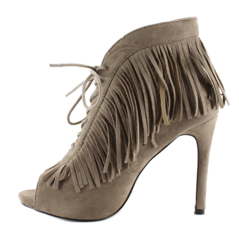 Otvorene čizme na vezanje, boho stil 11015 Khaki siva 1