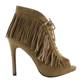 Otvorene čizme na vezanje, boho stil 11015 zelena 1