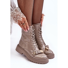 Ženske lakirane Worker gležnjače s ukrasom Bež S.Barski MR870-67 1