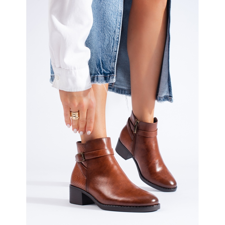 W. Potocki Potocki crne ženske gležnjače na visoku petu smeđa 1