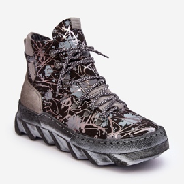 Kožne ženske tople gležnjače Maciejka 06146-03 sive crno 1