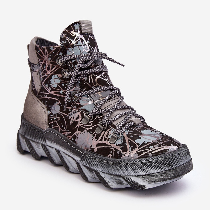 Kožne ženske tople gležnjače Maciejka 06146-03 sive crna 1