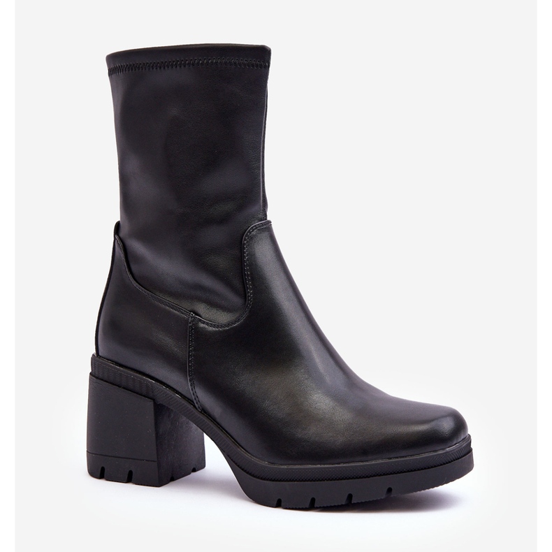 Sergio Leone Ženske kožne gležnjače s masivnom visokom petom, crne Fllavie crno 1