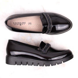 Udobne cipele, lakirane slip-on mokasine, crne, T.Sokolski J23-327 crno 1