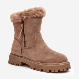 PE1 Ženske gležnjače od brušene kože s krznom, bež Hasiva 1