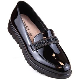 Udobne cipele, lakirane slip-on mokasine, crne, T.Sokolski J23-327 crno 2