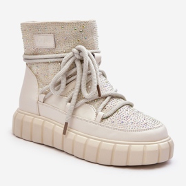 Izolirane čizme za snijeg ukrašene kamenčićima GOE MM2N4081 bež 1