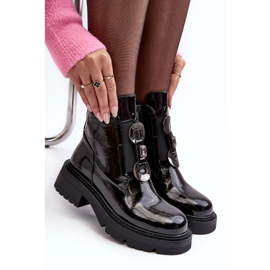 Lakirane ženske čizme s ukrasom, crne S.Barski MR870-53 crna 1